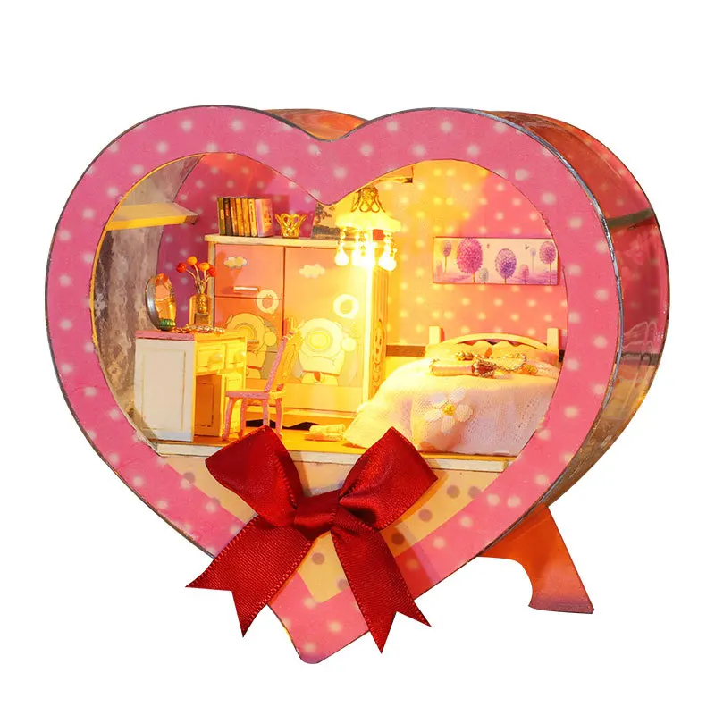 Diy кукольный домик Миниатюрный Кукольный домик Мебель Строительный набор с лампами модель игрушки для детей подарки на день рождения B005