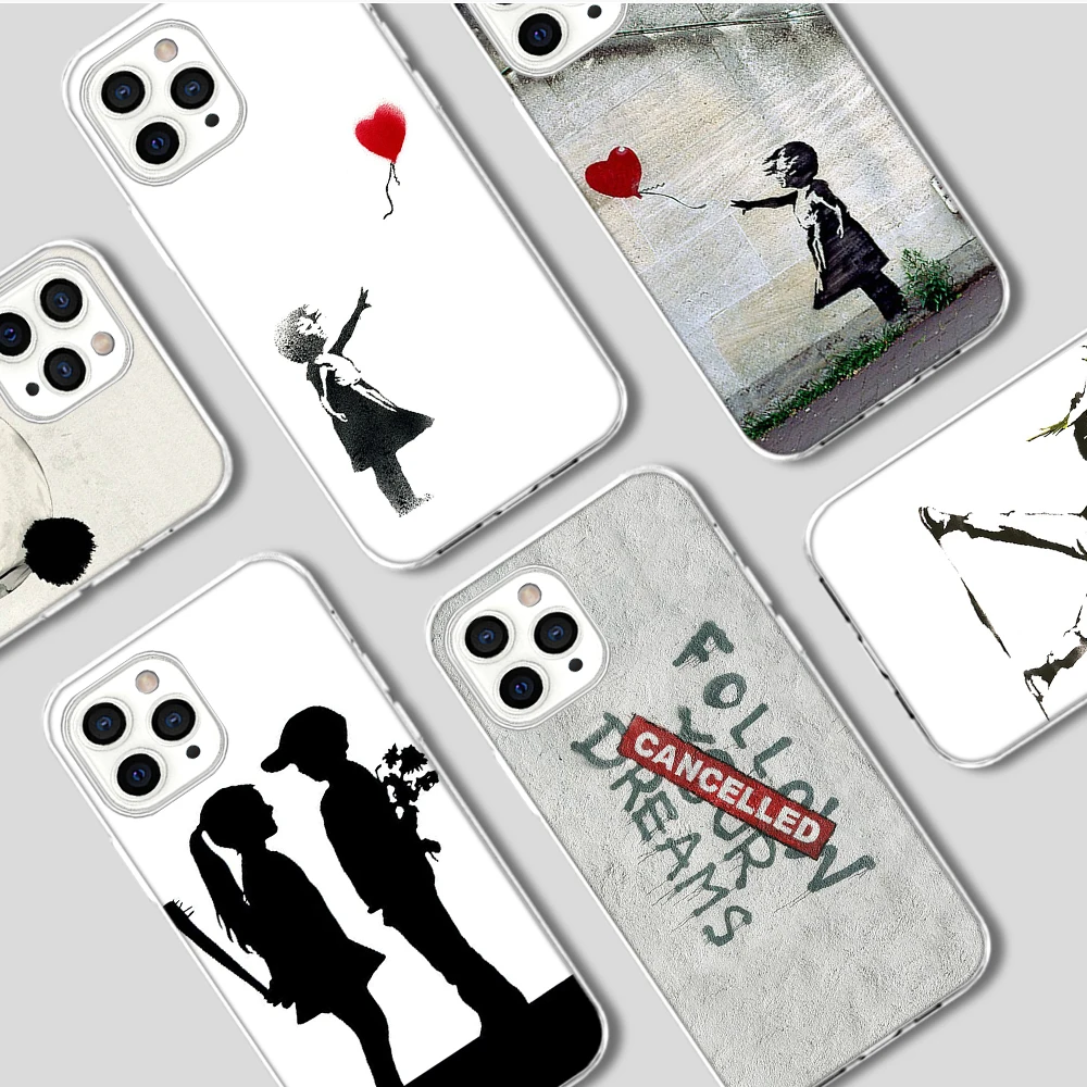 ciciber Art Banksy Funda Case for IPhone 12 Pro 11 XR XS Max Mini 7 X 8 6 6S Plus 5S SE 2020 Silicone TPU | Мобильные телефоны и