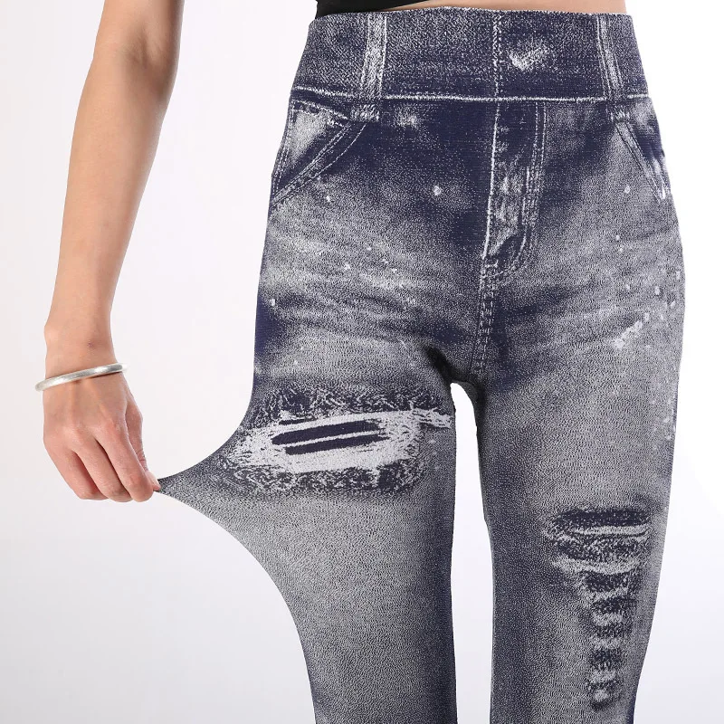 

Women's Summer Capri Pants High Waist Imitation Jeans Girls' Compression Leggings Large Size Trousers Tights Push-up with Print
