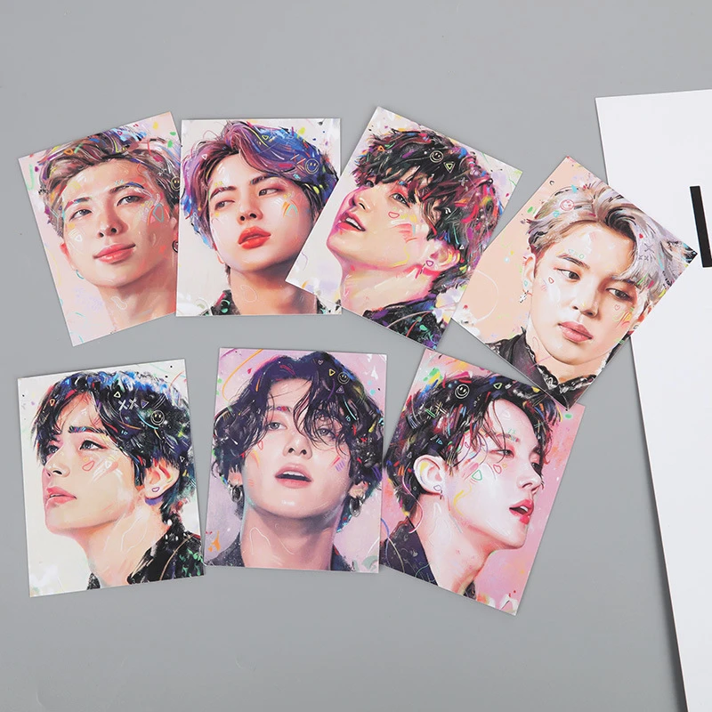 

KPOP Bangtan Boys 7 шт./компл. Фотокарточка картина маслом карточка JIMIN JungKook V брелок сумка Аксессуары для поклонников коллекция F44