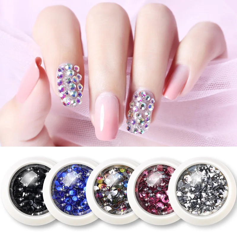 1 коробка Стразы для ногтей розовый золотой черный цвет плоская подошва