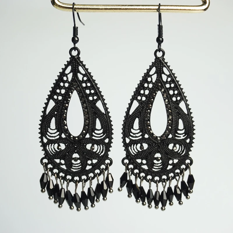 Черные металлические висячие серьги M & G с кисточками женские винтажные