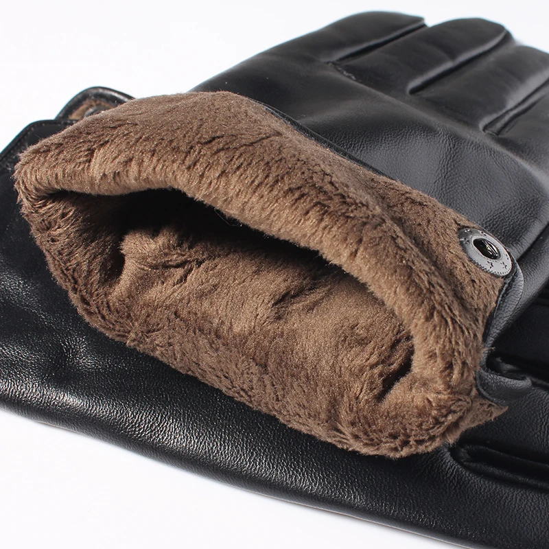 Мужские перчатки из натуральной овечьей кожи NH черные теплые на сенсорном экране