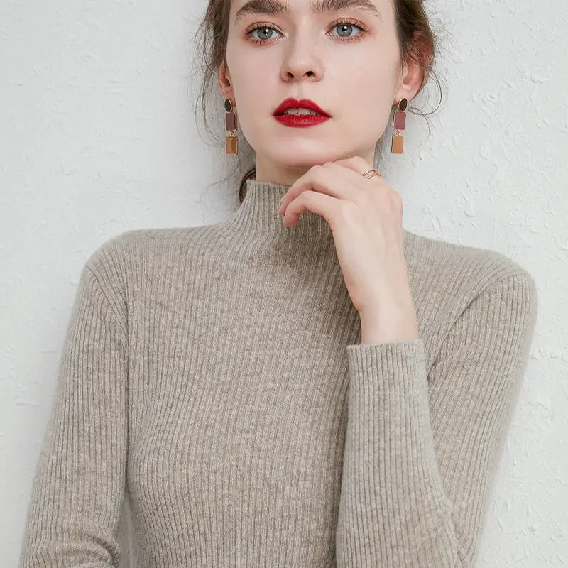 

Women 2021 Autumn Winter New Thick Sweater Tops Female Slim Solid Color Bottoming Shirt Tops Ladies Pullover Knitted Tops Q344
