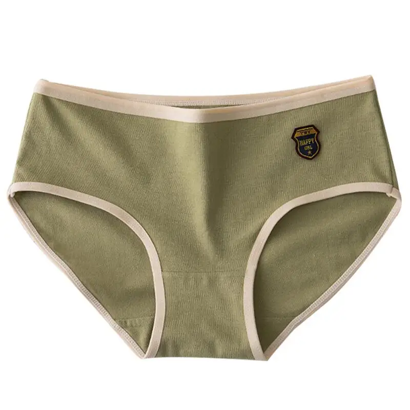 

FanSweet Women's Cotton Seamless Underpants Underwear Embroidery Badge Panties Solid Lingerie Mid Waist Girls Briefs