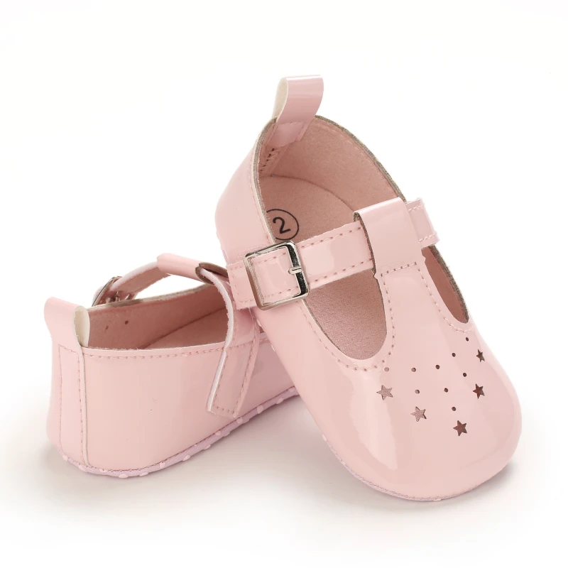 Обувь для новорожденных принцесс мягкая подошва однотонная кожа ремешок с