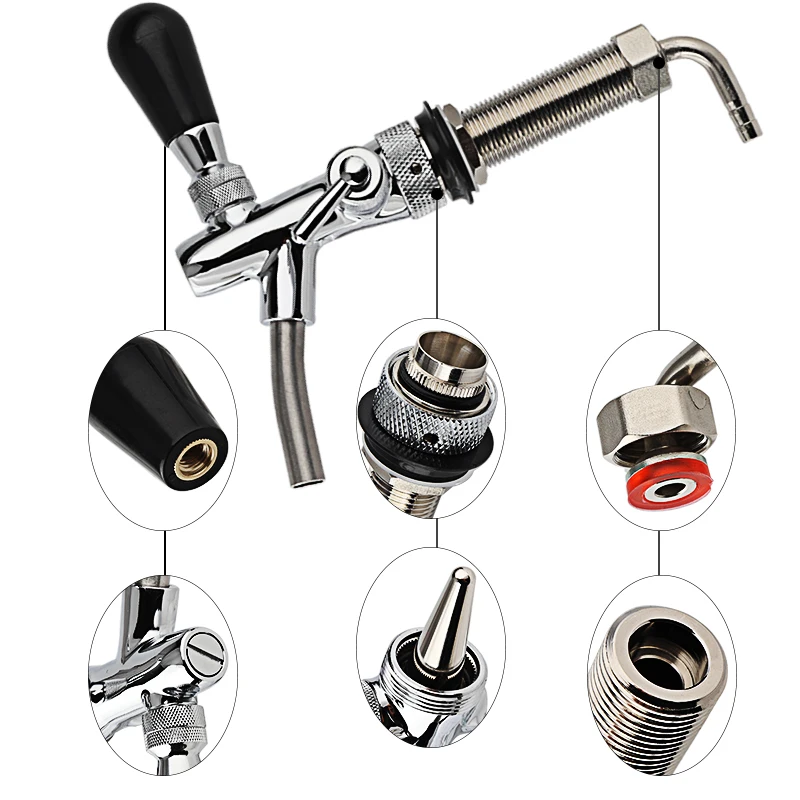 

2019 Adjustable Beer Tap Faucet Flow Control Faucet with 4inch Shank Tap Kit Chrome Plating Homebrew Kegerator Draft Beer