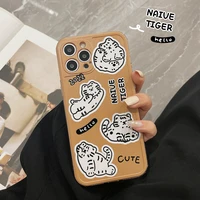 retro chocolate tiger art shockproof phone case for iphone 13 12 11 pro max xs max xr 7 8 plus x lens protection case cute cover