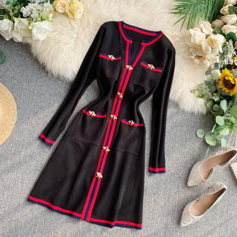 Женское трикотажное мини-платье в полоску модельное винтажное платье с круглым