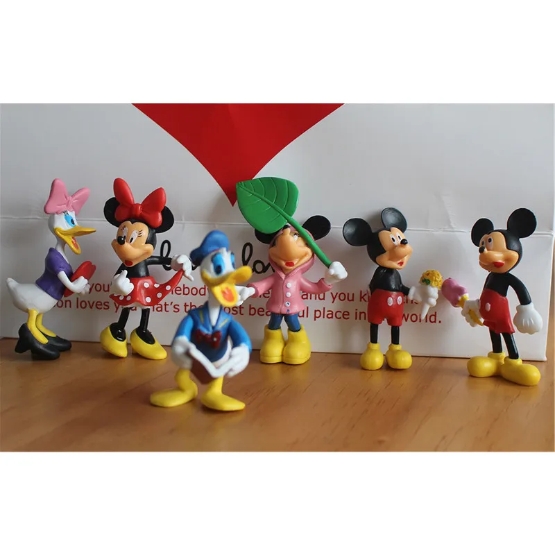 Disney 6pcs 8cm Mickey Minnie Mouse Donald Duck Pluto Goofy Pvc Action Figure Model Doll Toys Cake Decoration Baby Toy Gift | Игрушки и