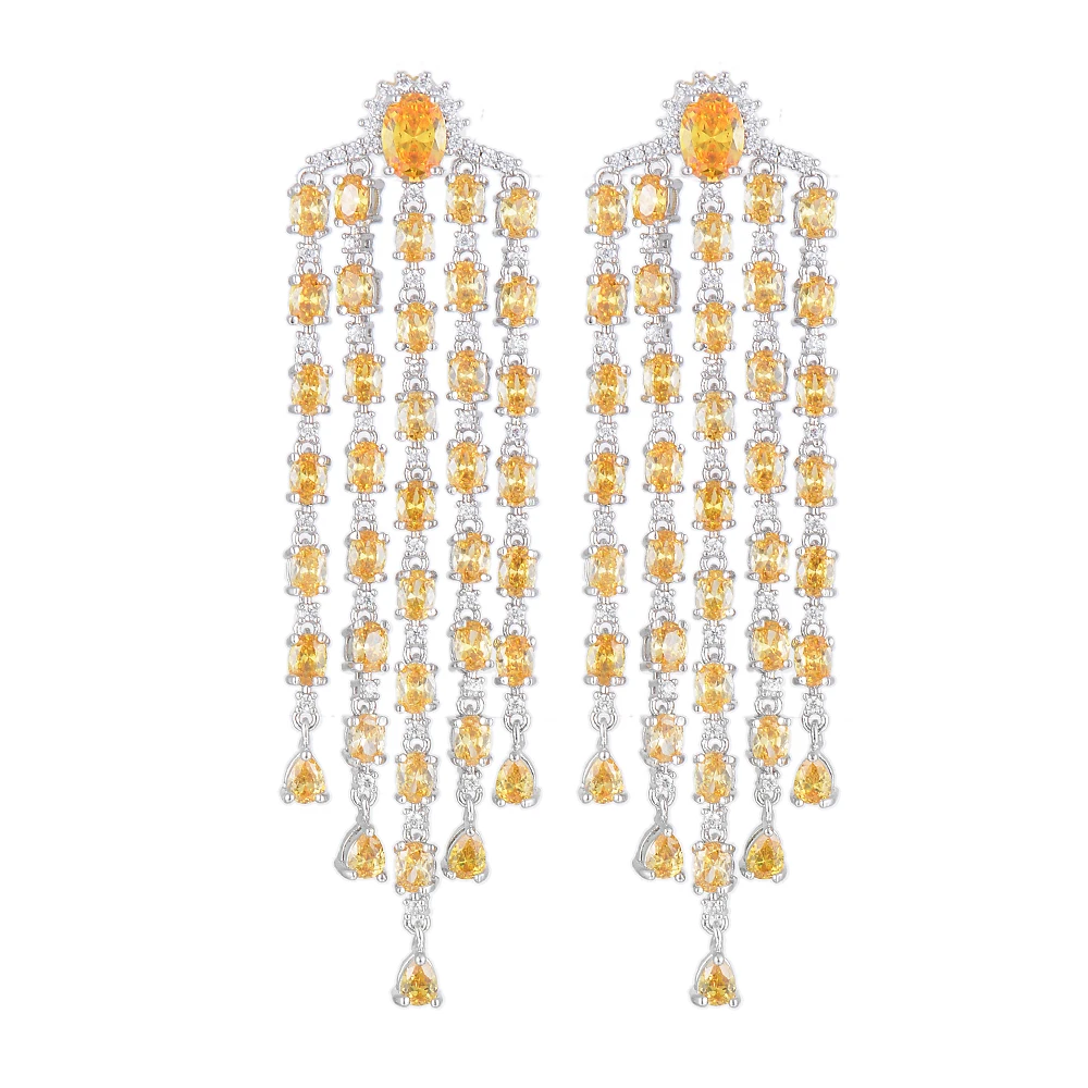 

LARRAURI Fashion Bohemian AAA Cubic Zirconia Earrings For Women Elegant Women fringe Drop Tassel Statement Earrings for Women