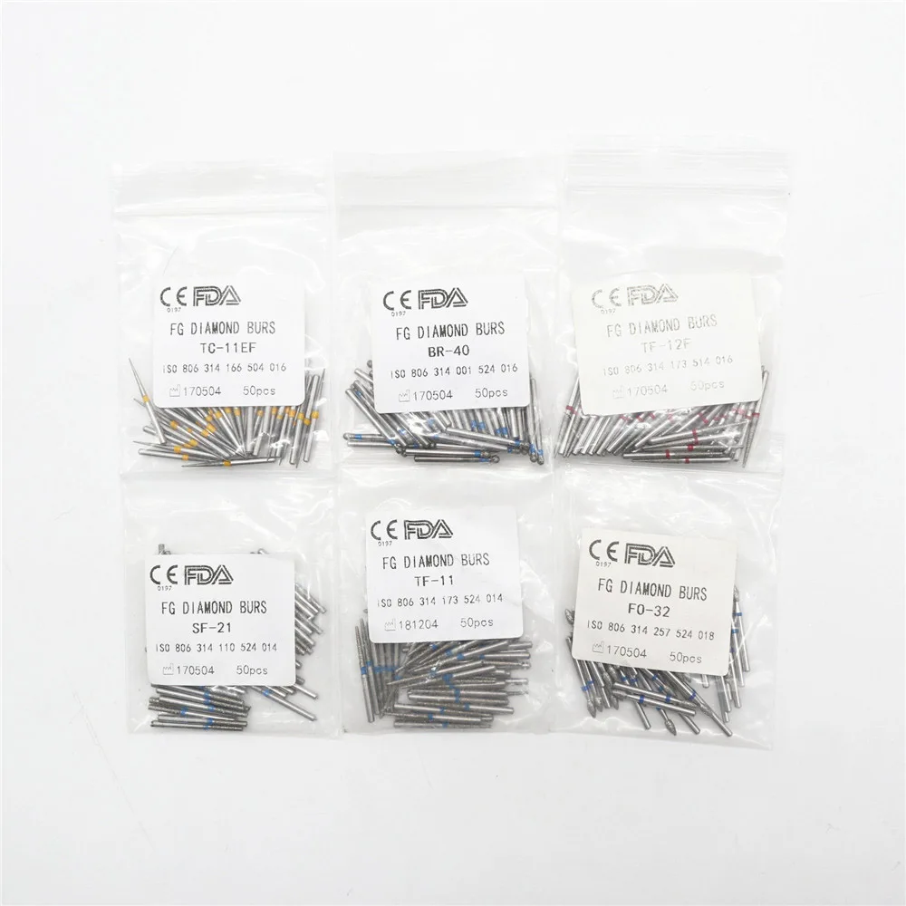 

50pcs Dental Teeth Whitening Diamond FG 1.6mm Burs Drill Head Polishing Product for High Speed Handpiece Dentist Tools