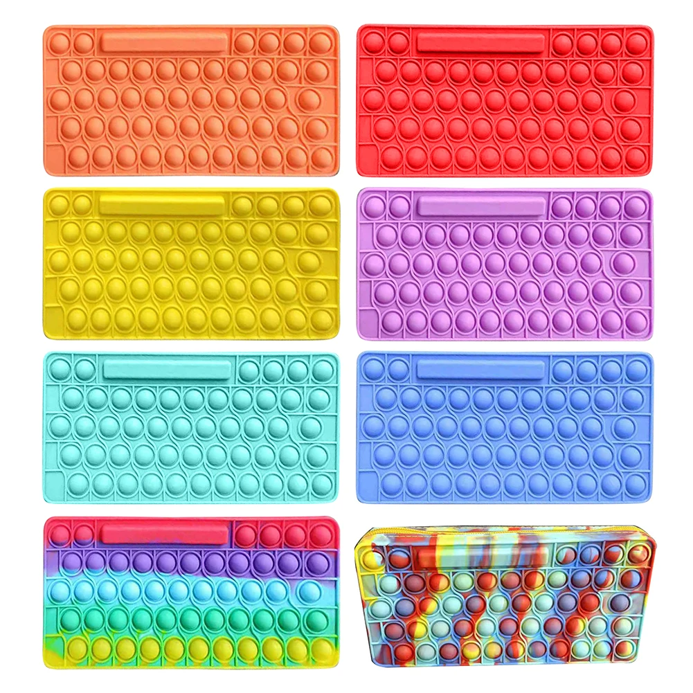 

Keyboard Shaped Pencil Case Silicone Push Bubble Fidget Toy Stress Reliever Adult Kids Autism Anti-stress Gift Stationery Bag