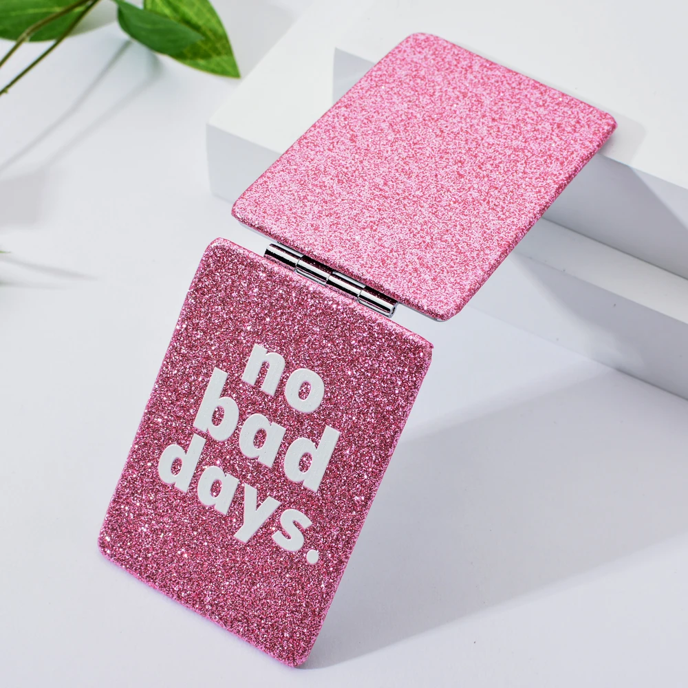 Розовое портативное квадратное зеркало женское двухстороннее мини компактное