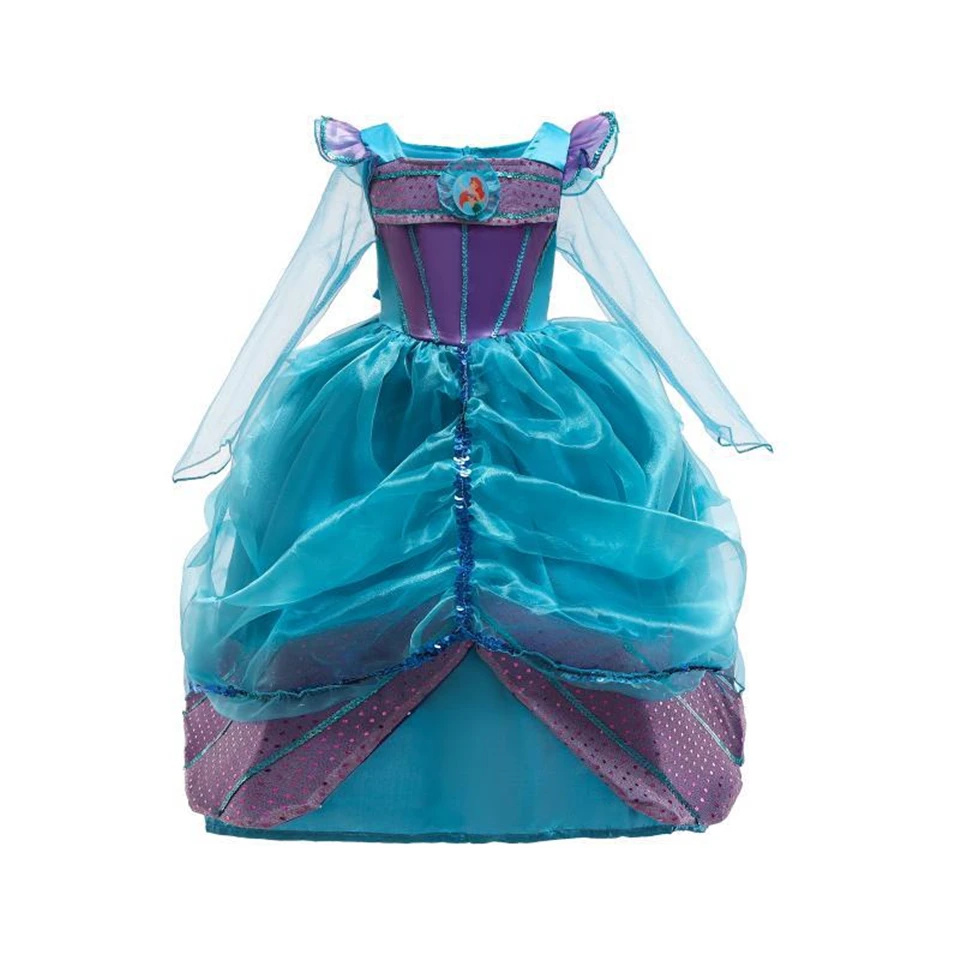 Girls New Year Party Ariel Princess Dress Girl Gorgeous Little Mermaid Dresses Blue Costume for Kids Children Clothing | Мать и ребенок