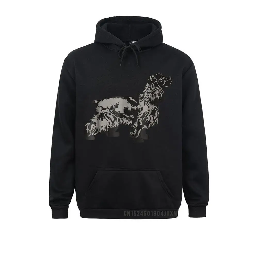 Мужская толстовка с капюшоном черная принтом в виде английских кокер-спаниеля