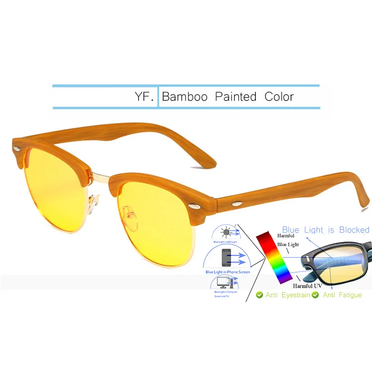 Yellow-Bamboo IVSTA игровые очки мужские анти-Синие лучи компьютерные очки светильник блокирующая оптическая оправа близорукость очки желтые ночного видения 3016 - Цвет оправы: Yellow-Bamboo