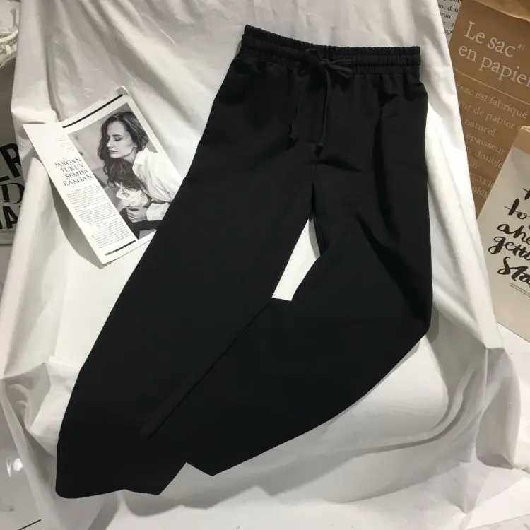 

Females Loose Trendy Leisure Basic High-waist Wide Leg Womens Trousers Lady Pants Women Casual Solid Casual All-match