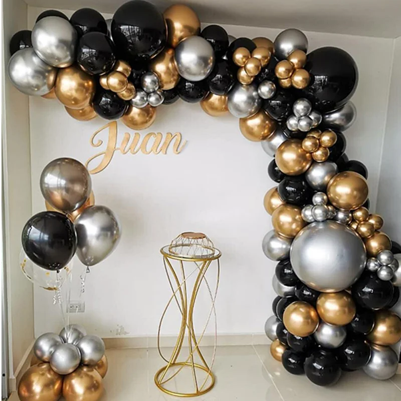 

110pcs Chrome Silver Gold Balloons Arch Kit Black Balloon Garland Wedding Birthday Hawaiian Party Decor Kids Baby Shower Globos