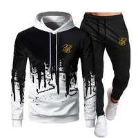 mens fashion sik silk hoodie sportswear mens clothes jogging casual sportswear mens running sports suit pants 2 piece set