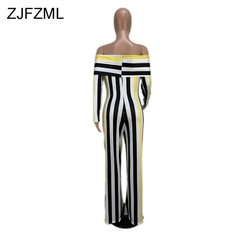 

Off The Shoulder Stripes Sexy Jumpsuits for Women Backless Long Sleeve Bandage Party Overall Elegant Ladies One Piece Playsuit