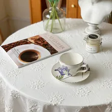 French Retro Rectangular White Lace Tablecloth for Wedding Decoration Hotel Coffee Shop Background Cloth Book Table Cover