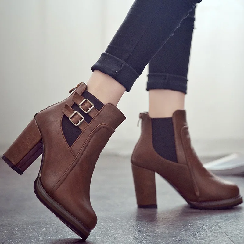 Ботинки на высоком каблуке женские зимние ботинки ботильоны для женщин с острым