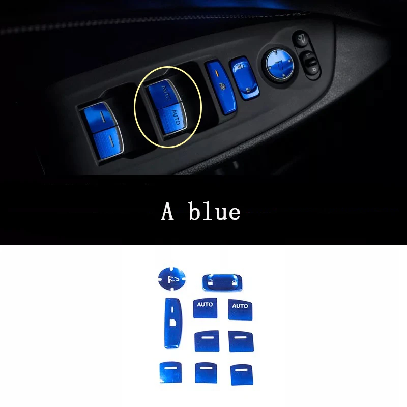 A blue Автомобильная кнопка для панели управления окон, декоративная наклейка из сплава для Honda Accord 10th, наклейки для вдохновения, аксессуары для интерьера - Название цвета: A blue