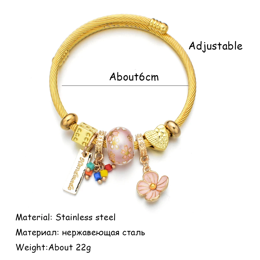 Женский браслет из нержавеющей стали с цветком браслеты золотого цвета
