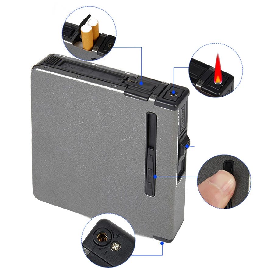 

Multifunctional Lighter With Cigarette Case 12 Stick Cigarettes Capacity Refillable Flame Adjustable Windproof Gas Lighters