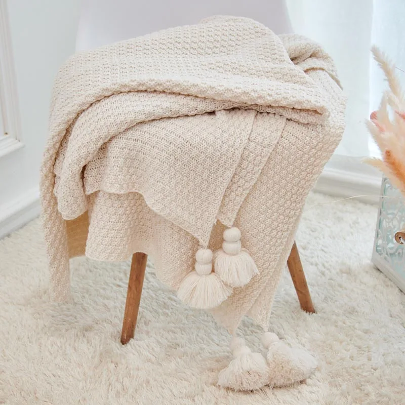 beige Вязаное одеяло с нитью для кровати, акриловое декоративное одеяло для дивана, s покрывало, подарок на день рождения, реквизит для детской фотосессии 120x180 см - Цвет: beige