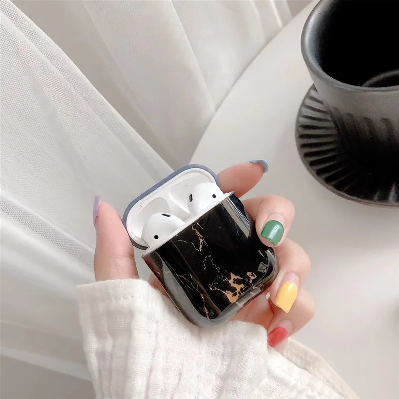 Для мраморной текстуры оригинальные Apple Airpods 2/1 Чехлы Роскошные жесткие ПК