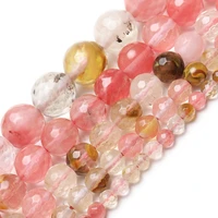 faceted natural pink watermelon quartz stone beads crystal round loose beads for jewelry making diy bracelets 4 12mm