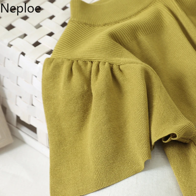 Женский Однотонный свитер с рукавами-фонариками Neploe корейский пуловер круглым