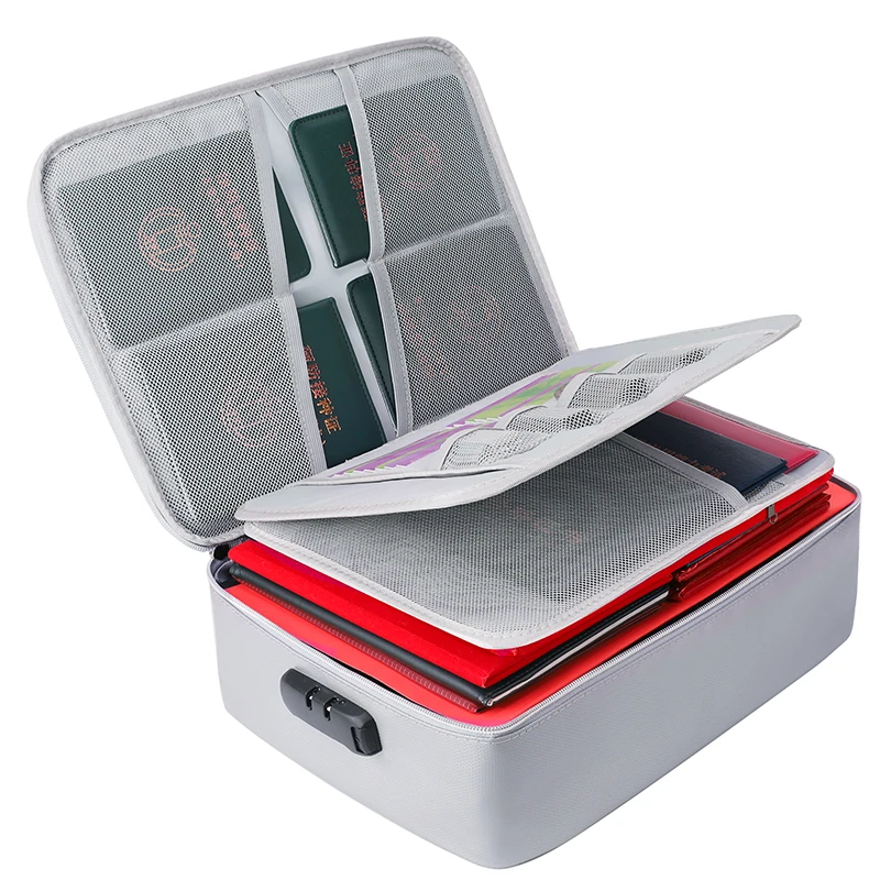 Multifunctional Fireproof Waterproof Document Dtorage Bag Large Capacity Multi-Layer Passport Storage Briefcase with Lock
