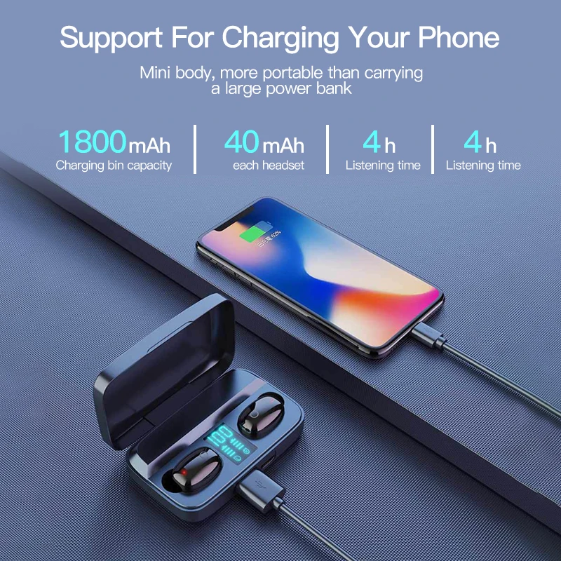 TWS стереонаушники с зарядным футляром и поддержкой Bluetooth 5 0 2000 мА · ч|Наушники