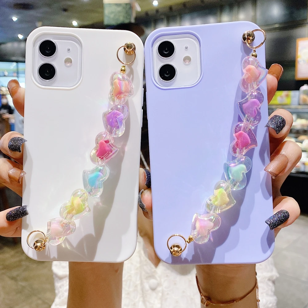 

Reno 5 5Z Reno5 Lite Case for Funda OPPO Reno 4 Lite 4Z 3 5 Pro Plus Reno4 Case Heart-shaped Bracelet Wristband Phone Cover Girl
