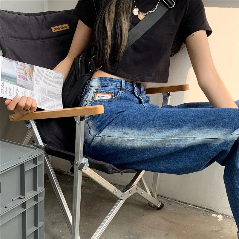 Женские джинсы в гонконгском стиле контрастные градиентные полосатые большого