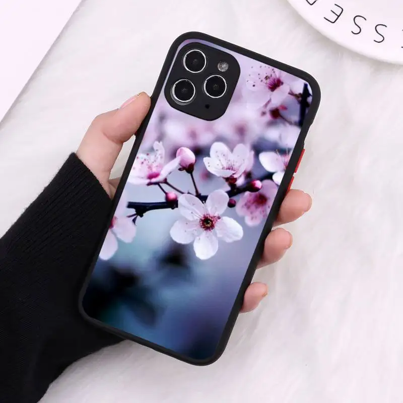 

Pink Flower Sakura Phone Case Matte Transparent for iPhone 7 8 11 12 s mini pro X XS XR MAX Plus cover funda
