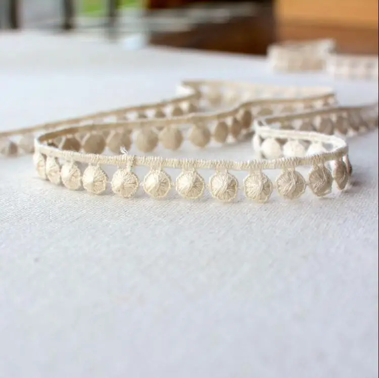 5 метров бежево-белая Изысканная Высококачественная хлопковая кружевная лента