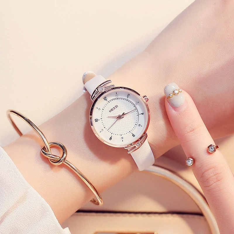 

KEZZI Brand Simple Women Leather Watches Fashion Crystal Small Quartz Watch Ladies Waterproof Wristwatch For Women Reloj Mujer