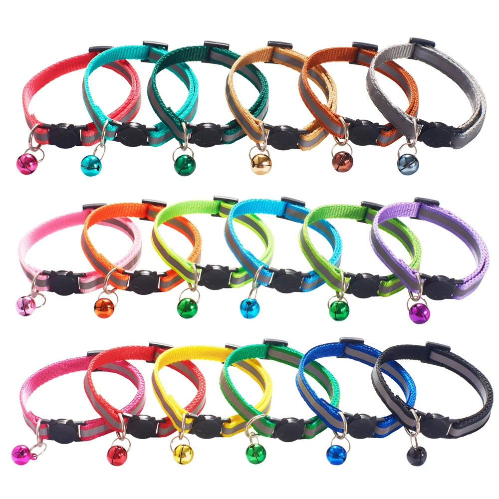 

Reflective Adjustable Cat Collar Kitten Necklace Safety Buckle Neck Strap Belt For Cat With Bell Pet Collar
