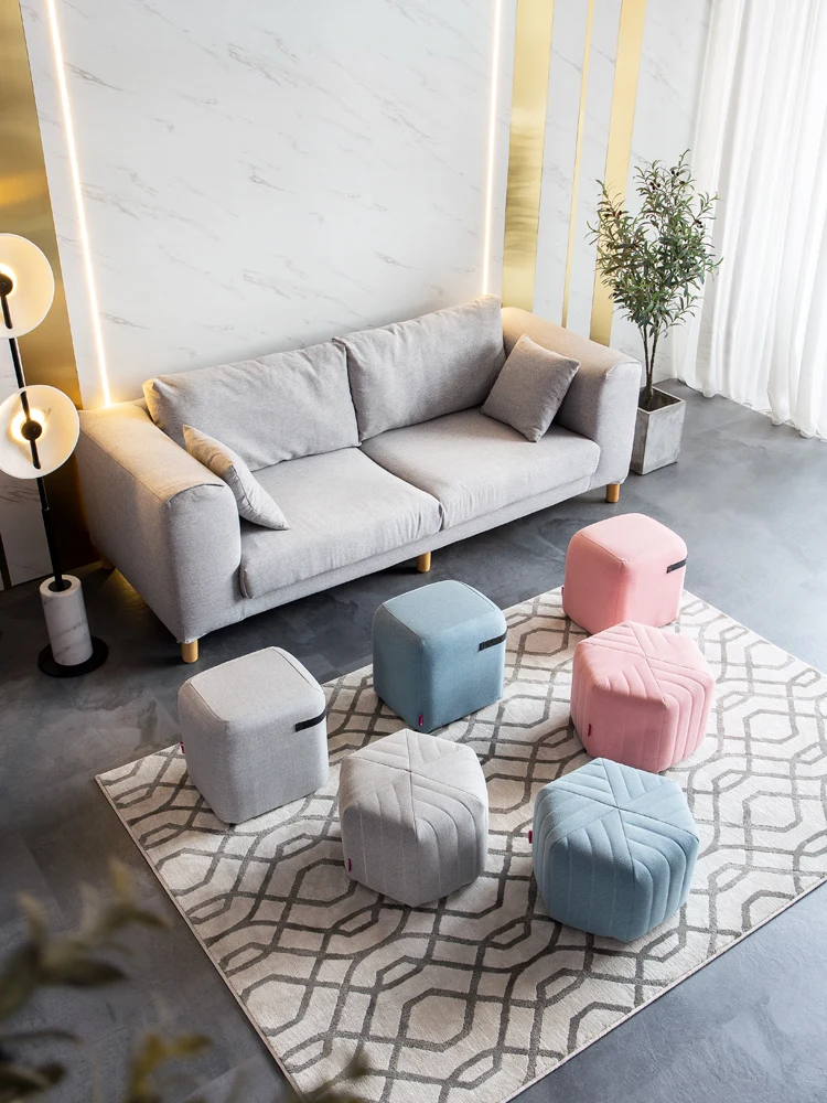 

2021 New Coming Nordic Style Originally Concept Hexagon Sofa Linen Fabric Ottoman Bench 45x45x30cm Stool Sofa Set Living Room