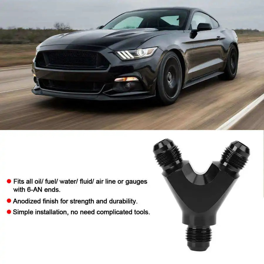 

3-Way Fitting Adapter Y Type AN6 6AN Male to 2X AN6 6AN Male car socket Aluminum Alloy Black