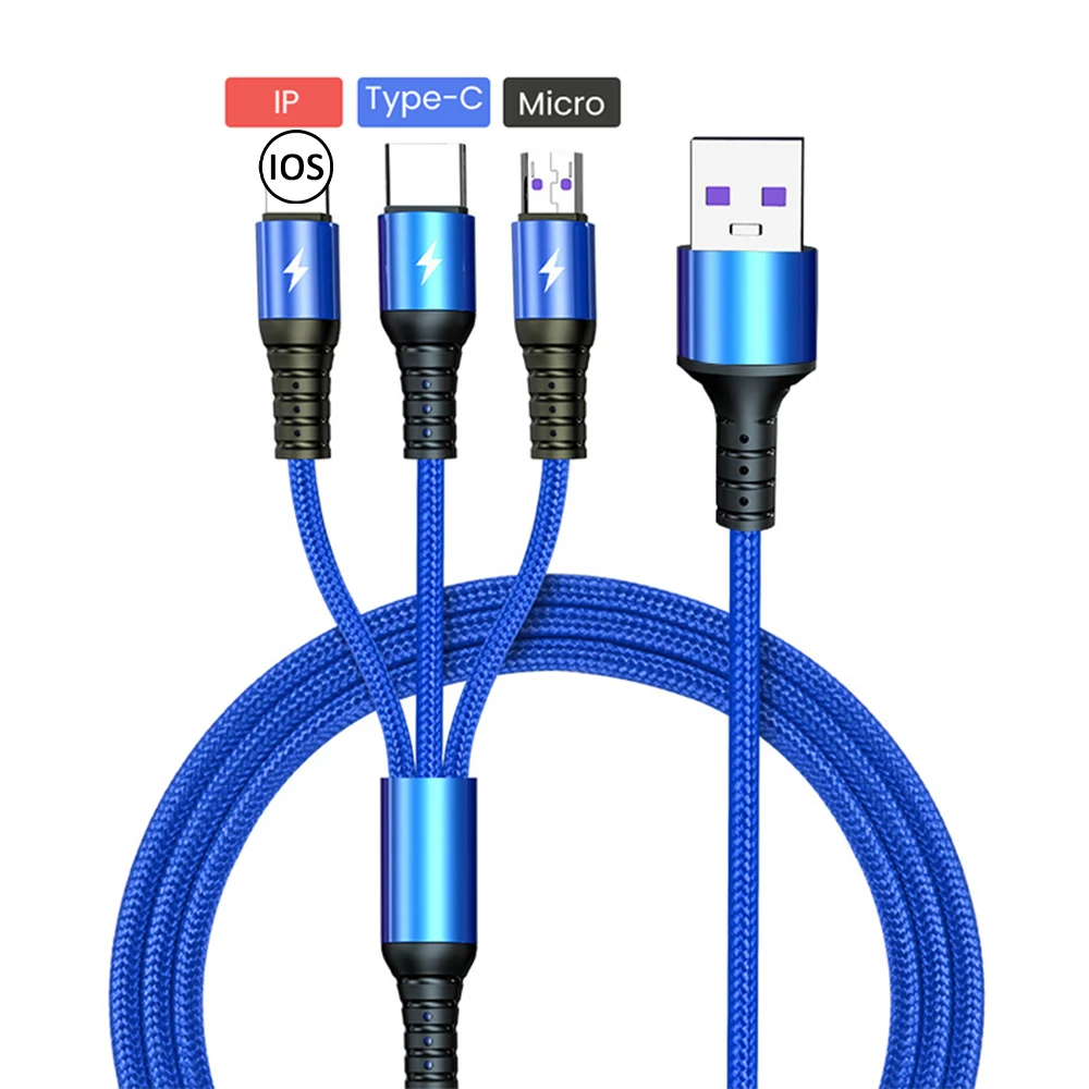 

3 in 1 Micro USB Charging Cable 5A Super Fast Charger 8pin Type-C Cable Wire for iPhone/Huawei/Android IOS Adapter
