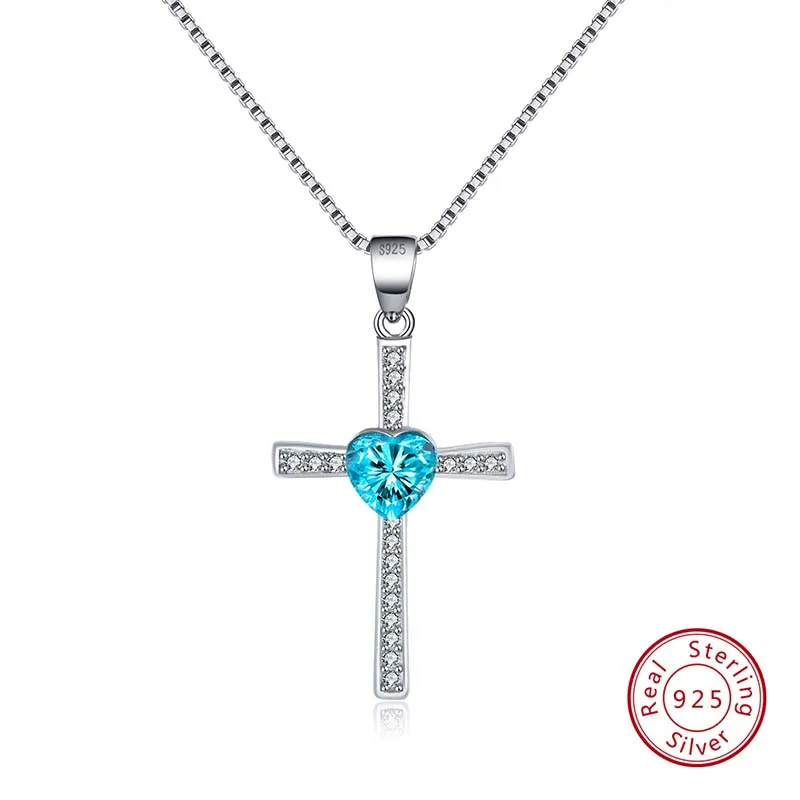 Blue Zircon ORSA JEWELS подлинные 925 пробы серебряные женские ожерелья шесть цветов в форме сердца AAA Циркон Модные женские ювелирные изделия с подвеской SN88 - Цвет камня: Blue Zircon