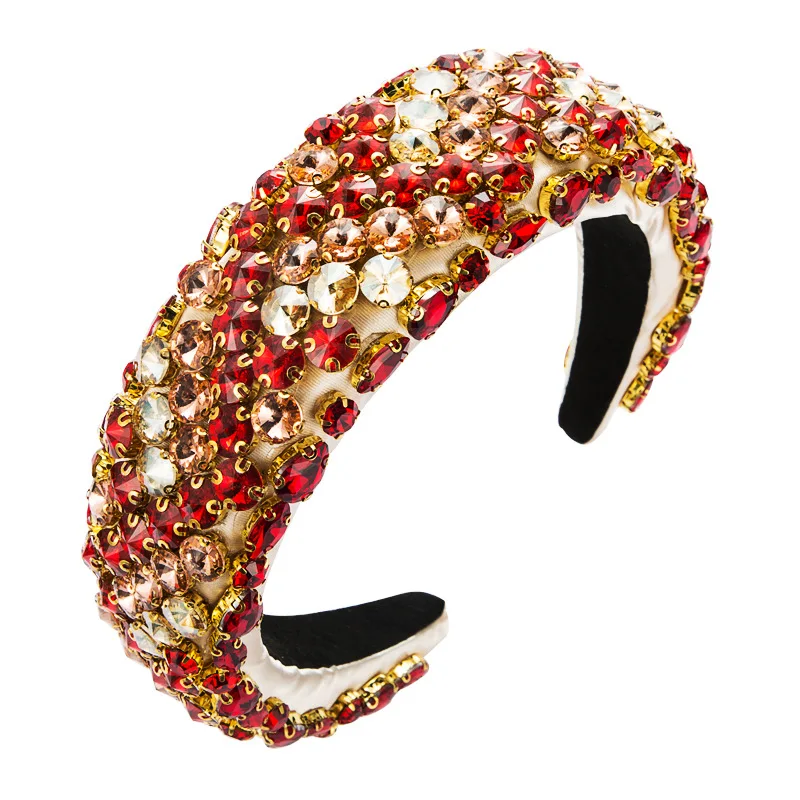 

2020 new geometric color mixed diamond sponge wide brim headband women luxury glass diamond prom headband