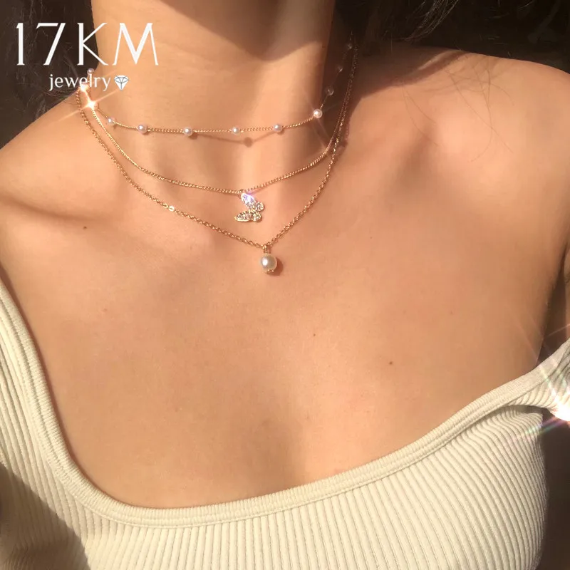 

Trendy Multilayered Butterfly Pearl Necklace For Women Fashion Sun Star Gold Pearl Choker Necklaces 2021 Trend Jewelry Gift