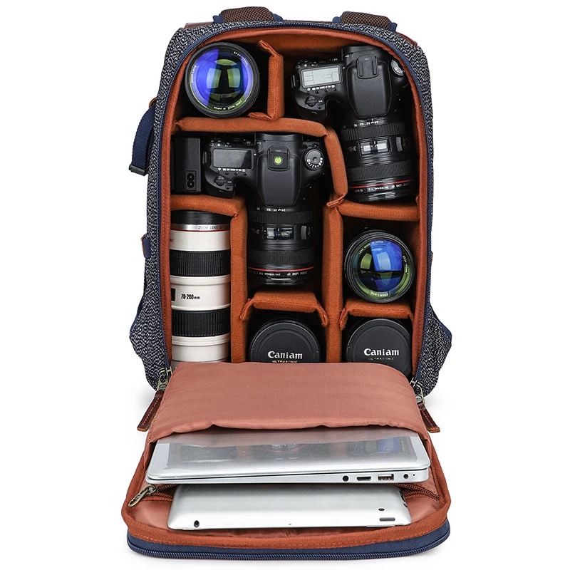 large capacity travel hiking daypack bag waterproof fashion canvas leather photography camera backpack dslr camera bag for women free global shipping