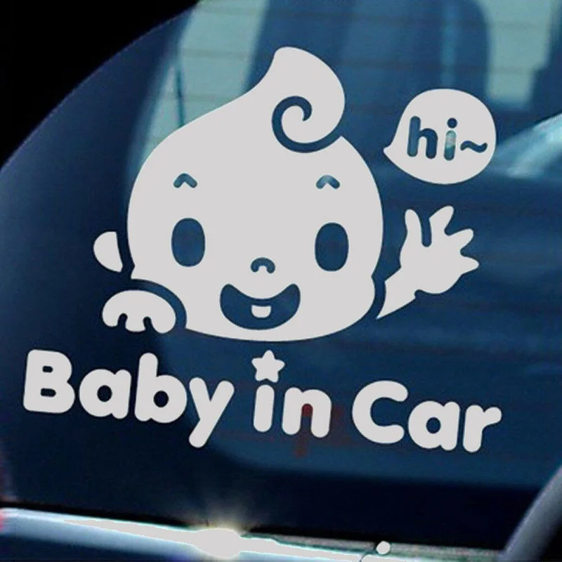 

1PCS Baby In Car Waving Baby on Board Safety Sign Cute Car SUV Decal PET Auto Window Bumper Universal Creative Warning Sticker